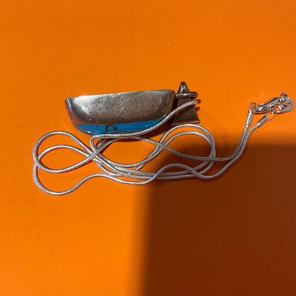 Large Southwestern Vintage Sterling Silver Turquoise 1” Pendant 20” Necklace - Picture 8 of 10